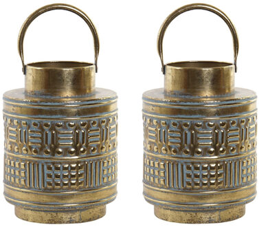 2x stuks kaarshouder/windlicht goud metaal 28 cm