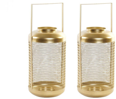 2x stuks kaarshouder/windlicht goud metaal 34 cm