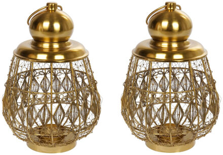 2x stuks kaarshouder/windlicht goud metaal 36 cm