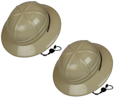 2x stuks kaki safari verkleed helm voor kinderen