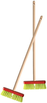 2x stuks kamer kinderbezems blauw/geel met steel 70 cm