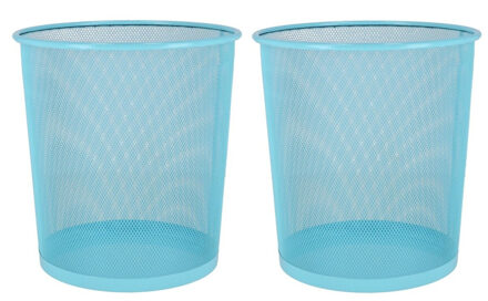 2x stuks kantoor prullenbakken/papiermanden 12 liter blauw