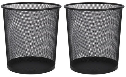 2x stuks kantoor prullenbakken/papiermanden 12 liter zwart