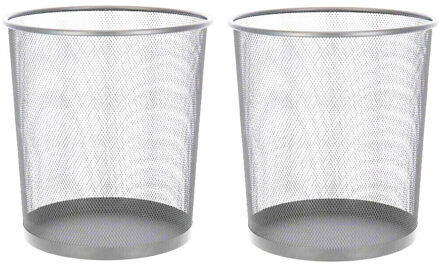 2x stuks kantoor prullenbakken/papiermanden 9 liter zilverkleurig