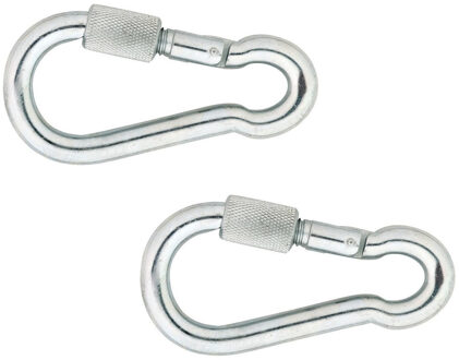 2x stuks karabijnhaak / karabijnhaken met schroefsluiting verzinkt staal 10 cm - snaphooks/ carabiners