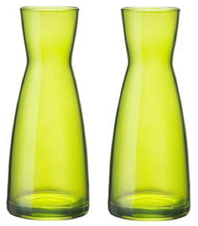 2x stuks Karaf vorm bloemen vaas groen glas 20.5 cm - Vazen