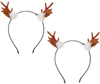 2x stuks kerst diadeems/haarbanden rendier gewei 19 cm kerstaccessoires - Verkleedattributen Bruin