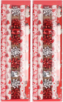 2x stuks kerst inpakpapier/cadeaupapier set rood/wit 13-delig