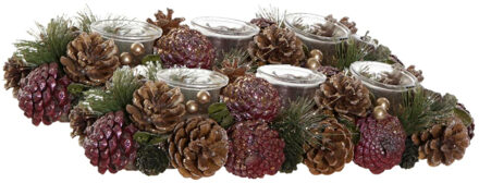 2x stuks kerst thema kaarsenhouders ornament roze/bruin nature 38 x 15 x 9,5 cm cm