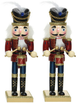 2x stuks kerstbeeldjes houten notenkraker poppetjes/soldaten 25 cm kerstbeeldjes - Kerstbeeldjes Multikleur