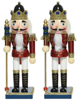 2x stuks kerstbeeldjes houten notenkraker poppetjes/soldaten 25 cm kerstbeeldjes