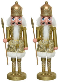 2x stuks kerstbeeldjes kunststof notenkraker poppetjes/soldaat goud 28 cm kerstbeeldjes - Kerstbeeldjes Goudkleurig