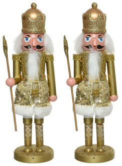 2x stuks kerstbeeldjes kunststof notenkraker poppetjes/soldaat goud 28 cm kerstbeeldjes