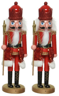 2x stuks kerstbeeldjes kunststof notenkraker poppetjes/soldaten rood 28 cm kerstbeeldjes