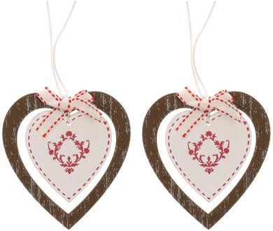 2x stuks kerstboom decoratie hangers bruine hart - Kersthangers Multikleur