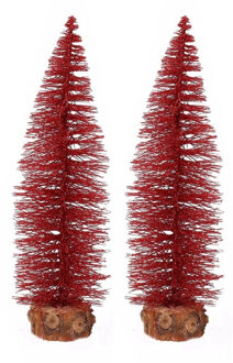 2x stuks kerstboompjes op stam 35 cm rood - Kunstkerstboom