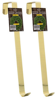 2x stuks kerstkrans ophangen messing goud hangers/deurhangers 27 cm