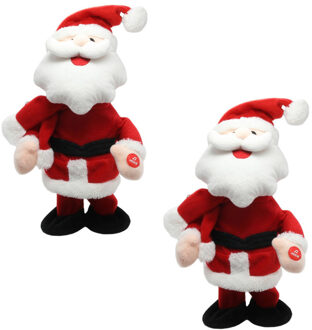 2x stuks kerstman knuffel poppen dansend 30 cm bewegende kerstfiguren/kerstpoppen - Kerstman pop