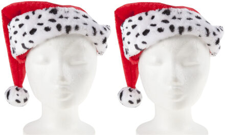 2x stuks kerstmutsen rood met dalmatier print voor volwassenen 30 x 40 cm