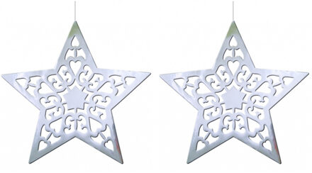 2x stuks kerstster versiering zilver 50 cm