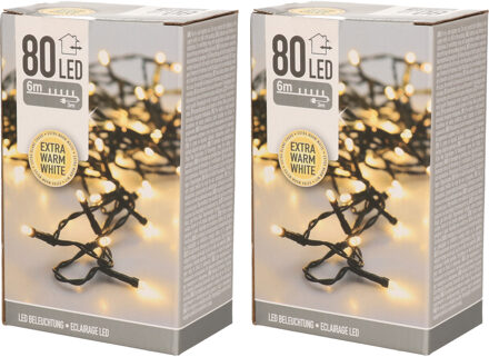 2x Stuks Kerstverlichting Extra Warm Wit Buiten 80 Lampjes - Kerstverlichting Kerstboom