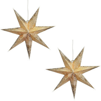 2x stuks kerstversiering gouden kerststerren 60 cm - Kerststerren Goudkleurig