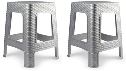 2x stuks keukenkrukje/opstapje zilver rotan 45 cm
