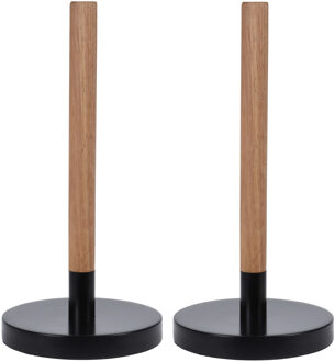 2x stuks keukenrol/keukenpapierhouders zwart bamboe 31 cm - Keukenrolhouders