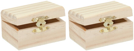 2x stuks klein houten kistje rechthoek 8 x 5.5 x 4.5 cm - Hobbydecoratieobject Bruin