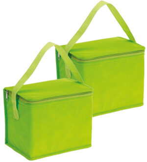 2x stuks kleine koeltassen voor lunch groen 20 x 13 x 17 cm 4.5 liter - Koeltas