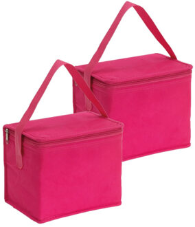 2x stuks kleine koeltassen voor lunch roze 20 x 13 x 17 cm 4.5 liter - Koeltas