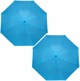 2x stuks kleine opvouwbare paraplus lichtblauw 93 cm