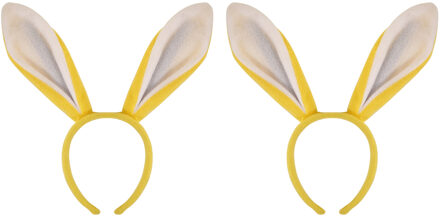 2x stuks konijnen/bunny oren geel met wit voor volwassenen 27 x 28 cm