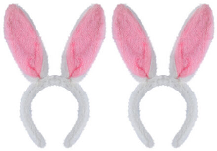 2x stuks konijnen/bunny oren wit met roze voor volwassenen 29 x 23 cm