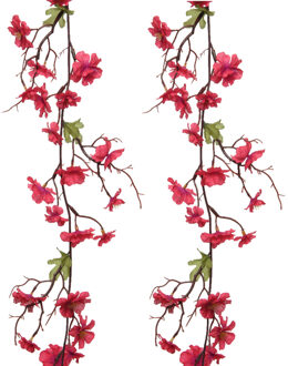 2x stuks kunstbloem/bloesem takken slinger - fuchsia roze - 187 cm - Kunstplanten