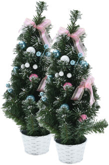 2x stuks kunstbomen/kunst kerstbomen inclusief kerstversiering 50 cm kerstversiering