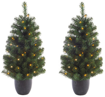 2x Stuks Kunstbomen/kunst Kerstbomen Met Verlichting 90 Cm - Kunstkerstboom Groen