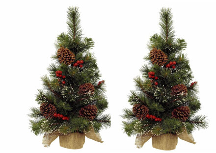 2x stuks kunstboom/kunst kerstboom met kerstversiering 45 cm