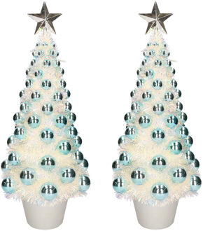 2x stuks kunstkerstbomen compleet met lichtjes en ballen blauw 50 cm - Kunstkerstboom
