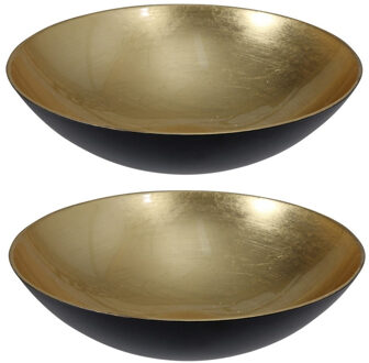 2x stuks kunststof decoratie schalen/fruitschalen goud rond D28 cm - Fruitschalen Goudkleurig