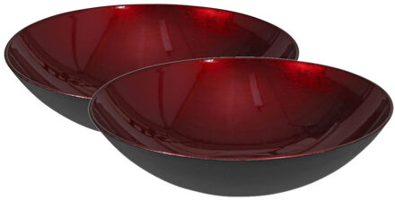 2x stuks kunststof decoratie schalen/fruitschalen rood rond D28 cm