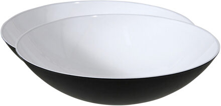2x stuks kunststof decoratie schalen wit/zwart rond D28 cm