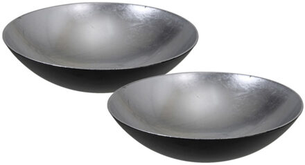 2x stuks kunststof decoratie schalen zilver rond D28 cm - Kaarsenplateaus Zilverkleurig