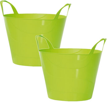 2x Stuks kunststof flexibele emmers/wasmanden/kuipen groen 30 liter - Wasmanden