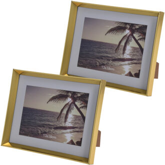 2x stuks kunststof fotolijst goud geschikt voor een foto van 13 x 18 cm - Fotolijsten Goudkleurig