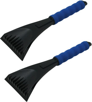 2x stuks kunststof ijskrabber zwart/blauw met softgrip handvat 28 cm - IJskrabbers Multikleur