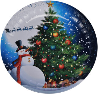 2x stuks kunststof kerst kinderbordjes/borden met sneeuwpop 26 cm