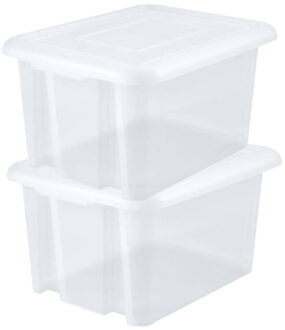 2x stuks kunststof opbergboxen/opbergdozen wit transparant L65 x B50 x H36 cm stapelbaar - Opbergbox