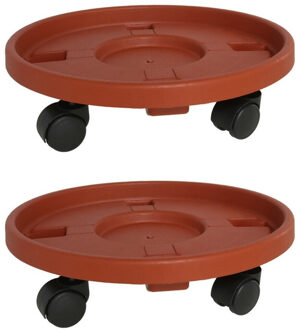 2x Stuks kunststof planten trolleys/multirollers rond bruin 39 cm - Planten onderzetter