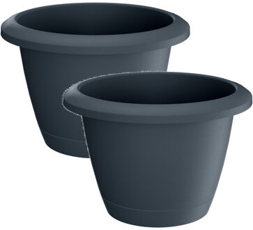 2x Stuks kunststof Respana bloempotten/plantenpotten antraciet 14 cm inclusief onderzetter - Plantenpotten Grijs